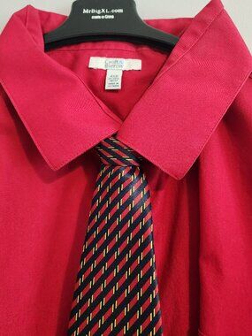 2/$15 Men's Croft & Barrow Bright Red Dress Shirt and Tie Combo - Used